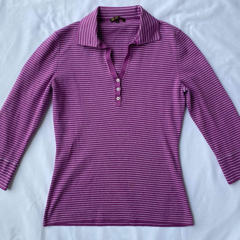 Loro Piana Fucshia and White Striped Collared Top, Size 42.